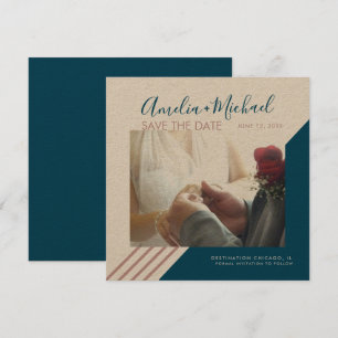 Cartão Linhas de Blush e Marinho Salvem a Data Kraft