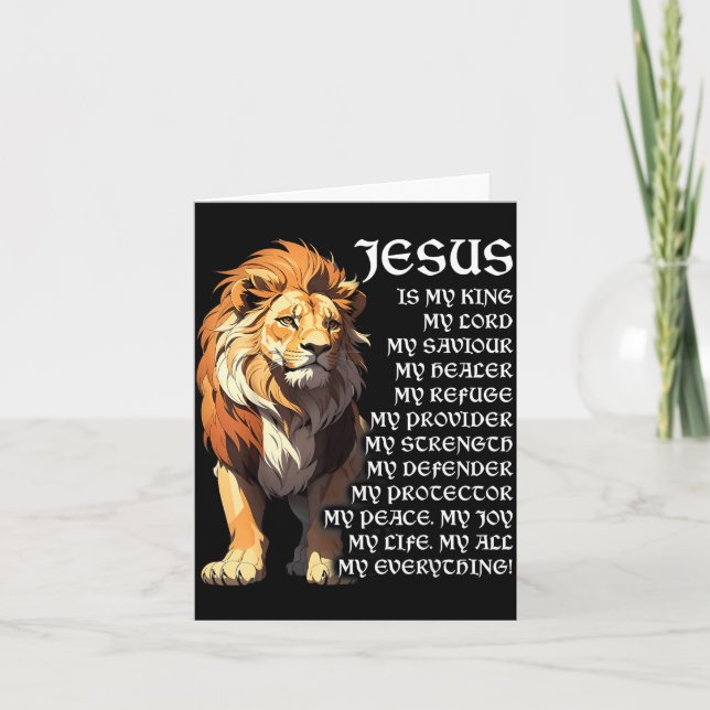 Cartão Lion Christian Jesus Is My King, God, Lord, And Sa (Frente)