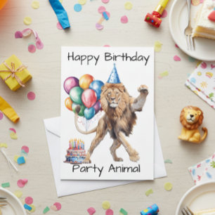 Cartão Lion Happy Birday Party Animal