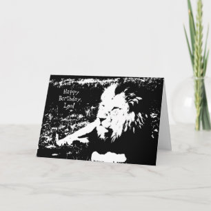 Cartão Lion in Black and White - Happy Birthday Leo!