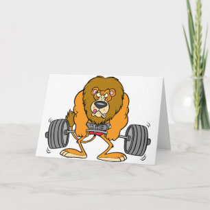 Cartão Lion Lifing Weights Greeting Cards