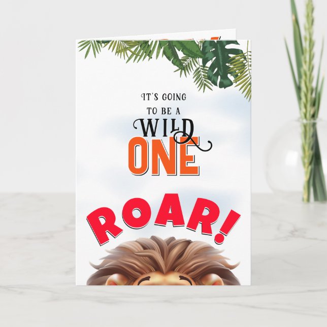 Cartão Lion Safari Wild One Kids Primeiro Aniversário (Frente)