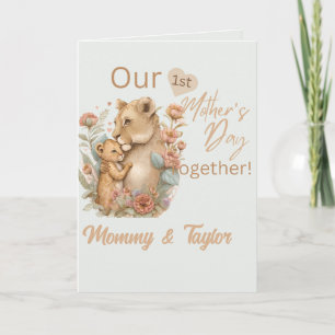 Cartão Lioness de Aquarela e primeiro Dia de as mães de C