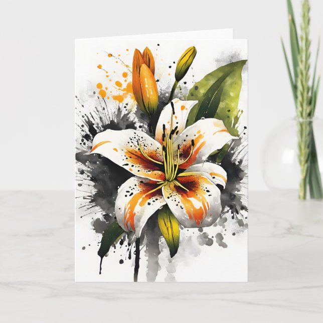 Cartão Lírio-tigre - Flores de aquarela (Frente)