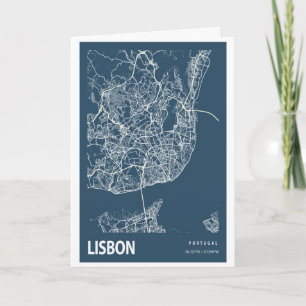 Cartão Lisboa Portugal - Mapa da Linha Art Blue Impressão