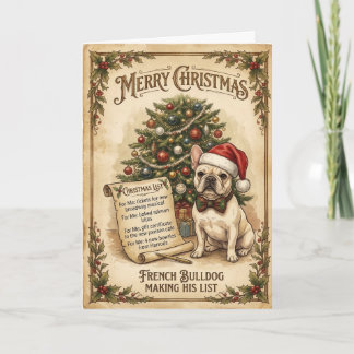 Cartão Lista de Natal Mimada e Divertida de um French Bul