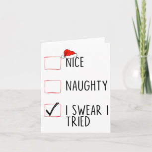Cartão Lista de Natal Nice Naughty Eu Juro Que Tentei Xma