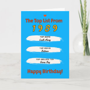 Cartão Lista de Top de Aniversário de 1989