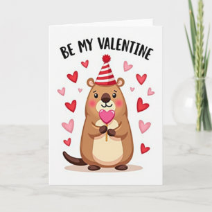 Cartão Listrado de Castor Be My Valentine
