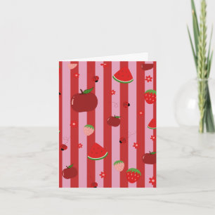 Cartão listrado rosa e vermelho, com um padrão fru