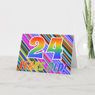 Cartão Listras Coloridas + Padrão Arco-íris "24 anos!"