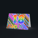 Cartão Listras coloridas   Teste padrão do arco-íris "18<br><div class="desc">A parte dianteira destes divertimento, excitação, e características de design vibrantes do cartão do aniversário um teste padrão colorido das listras, junto com a mensagem "18 anos velho!" ter um arco-íris colorido inspirou o teste padrão do inclinação. As características internas uma mensagem de cumprimento personalizada, ou poderiam talvez ser canceladas...</div>