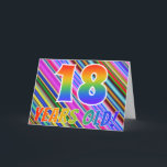 Cartão Listras coloridas   Teste padrão do arco-íris "18<br><div class="desc">A parte dianteira destes divertimento, excitação, e características de design vibrantes do cartão do aniversário um teste padrão colorido das listras, junto com a mensagem "18 anos velho!" ter um arco-íris colorido inspirou o teste padrão do inclinação. As características internas uma mensagem de cumprimento personalizada, ou poderiam talvez ser canceladas...</div>
