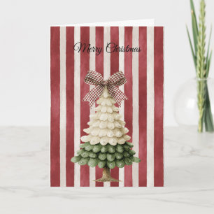 Cartão Listras de Laço Vermelho Natal Verde Creme Árvore