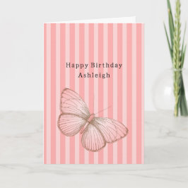 Cartão Listras Rosa com Aniversário de Borboleta