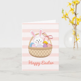Cartão Listras Rosa E Brancas Coelho Da Páscoa No Cesto