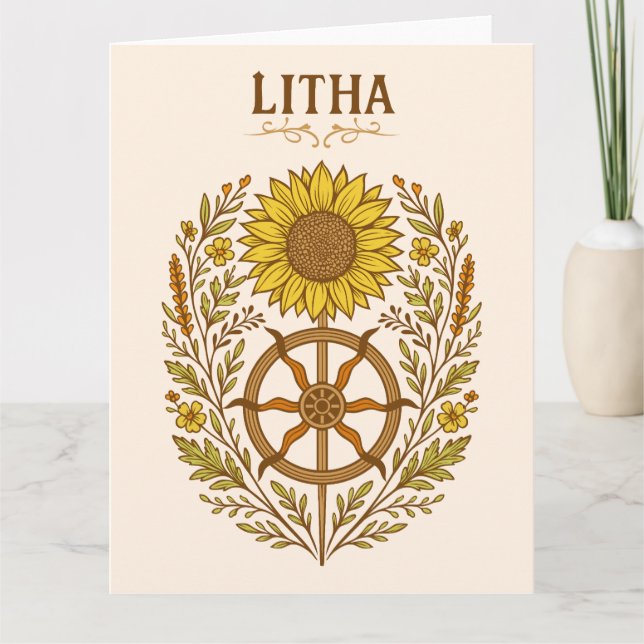 Cartão Litha Sunflower Wheel Summer Solstice Celestial  (Frente)