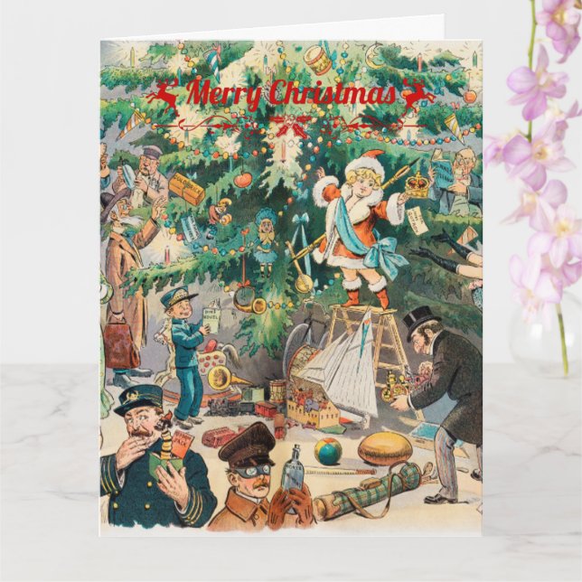 Cartão Litografia da árvore de natais vintages (Orquídea)