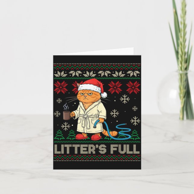 Cartão Litter’s Full Funny Cat Lovers Ugly Christmas Swea (Frente)