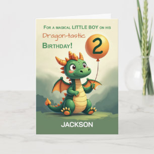 Cartão Little Boy Personaliza Dragão segundo aniversário