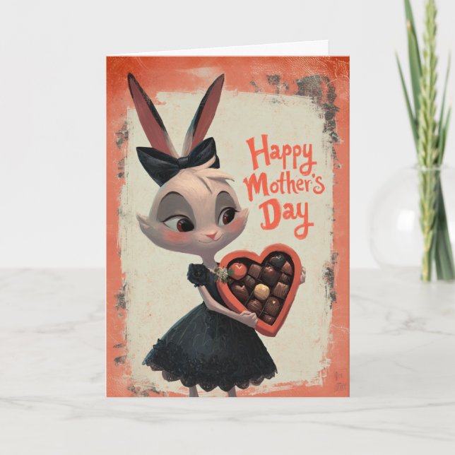Cartão Little Bunny Giving Mother's Day Chocolates (Frente)