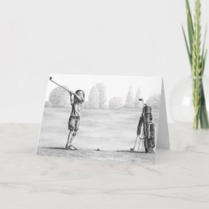 Cartão Little Girl Golfer Drawing by Kelli Swan