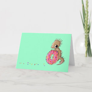 Cartão Little Lizard With Sprinkle Doughnut Greeting Card