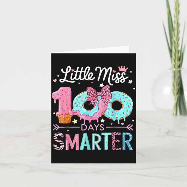 Cartão Little Miss 100 Days Smarter Kids Girls 100th Day  (Frente)