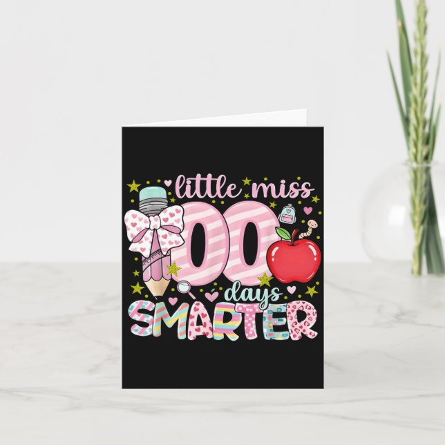 Cartão Little Miss 100 Days Smarter Kids Girls 100th Day  (Frente)