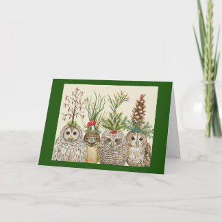 Cartão Little Owls with Holiday hats Folded Greeting Card