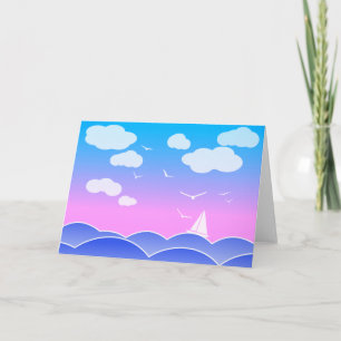Cartão 'Little Sailor' - Sailboat Blue Ocean White Clouds