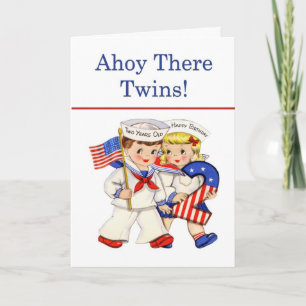 Cartão Little Sailor Twins 2 year old birthday card