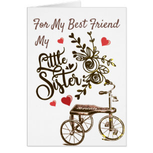Cartão Little Sister Forever Friend Tricycle Floral