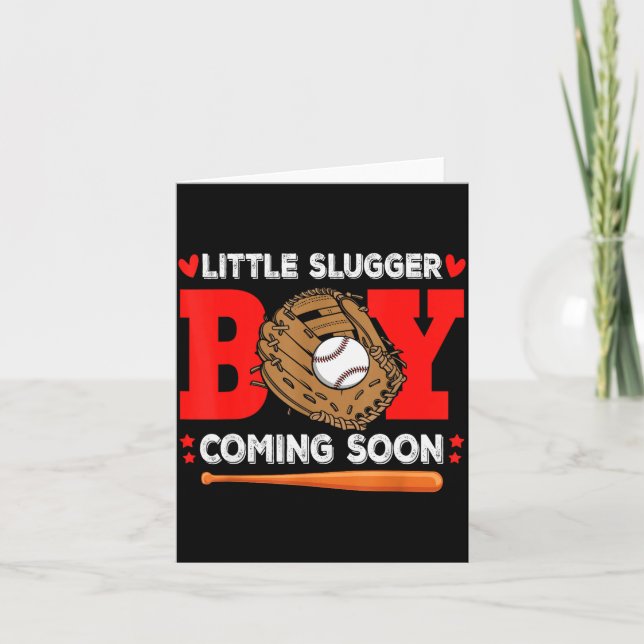 Cartão Little Slugger Boy Coming Soon Baby Announcement B (Frente)