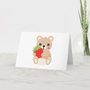 Cartão Little teddy bear with strawberry