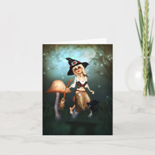 Cartão little witch fantasy art note card - moonlight