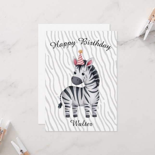 Cartão Little Zebra birthday card for child (Frente/Verso In Situ)