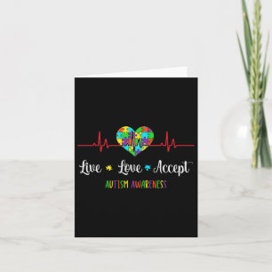 Cartão Live Love Accept Autism Awarness Hearbeat Blue A