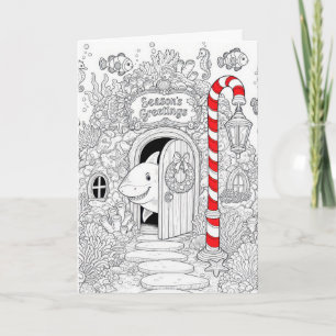Cartão Livro de Colorir de Natal com Tubarão