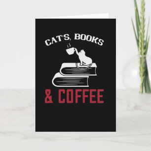Cartão Livros de gatos e café
