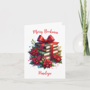 Cartão Livros Personalizados e Poinsettias Merry Bookmas