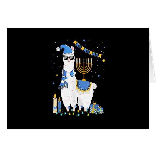 Cartão Llama Cute Alpaca Chanukah Holiday Menorah Hanukka (Frente horizontal)