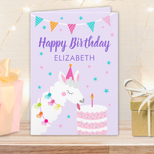 Cartão Llama Nome Personalizado Purple Happy Aniversário
