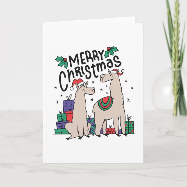 CARTÃO LLAMAS DE NATAL COM CHAPÉUS (Frente)