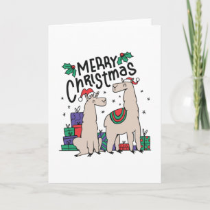 CARTÃO LLAMAS DE NATAL COM CHAPÉUS