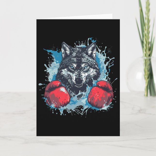Cartão Lobo Boxeador Com Luvas de Boxe Kickboxing Boxe Di (Frente)