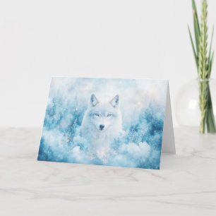 Cartão Lobo Branco Cósmico em Paisagem de Inverno