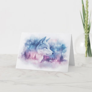 Cartão Lobo Celestial na Floresta Nevada