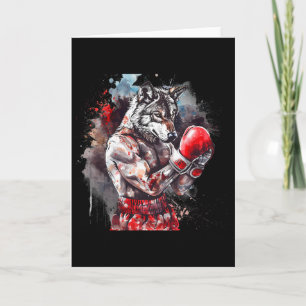 Cartão Lobo de Boxe Com Luvas de Boxe Kickboxing Boi Engr