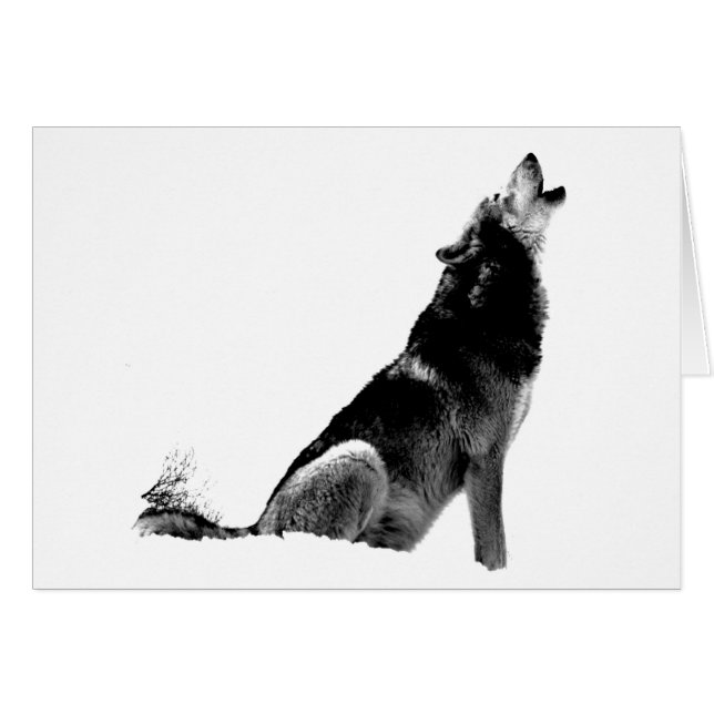 Cartão Lobo-de-Howling Branco-Preto (Frente Horizontal)